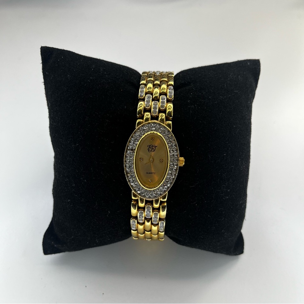 Elizabeth Taylor Women Dress Gold Tone‎ Pave Bezel Oval Quartz Watch New Battery